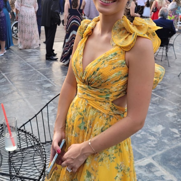 Mac Duggal | Dresses | Mac Duggal Yellow Ruffle Tiered Floral Cutout  Chiffon Gown | Poshmark